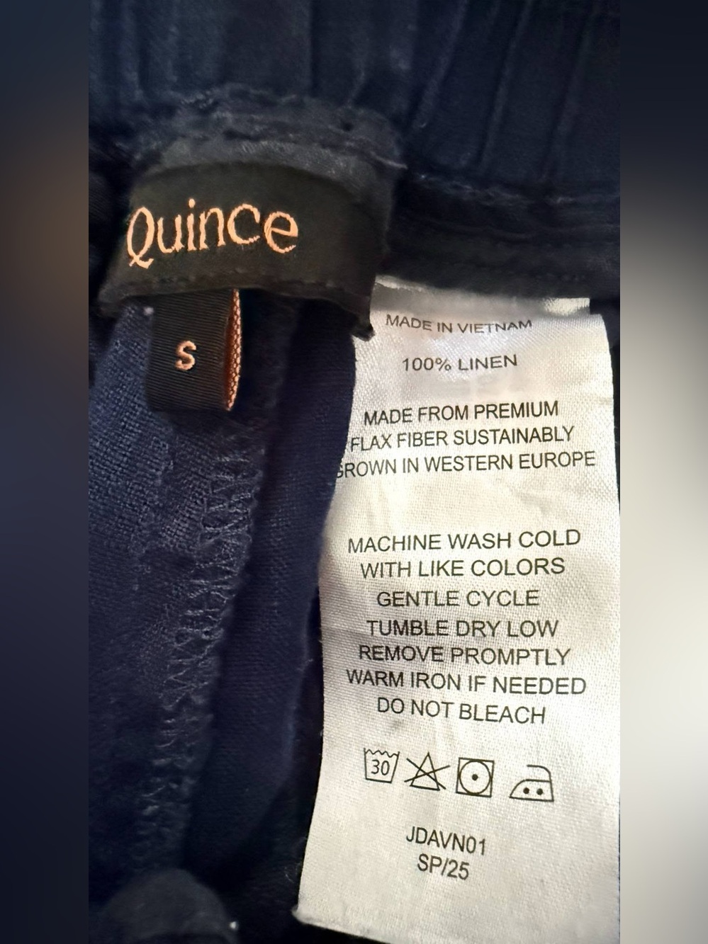 Quince 100% European Linen Wide Leg Pants Navy Blue Elastic Waist Size S Pockets - Picture 4 of 4
